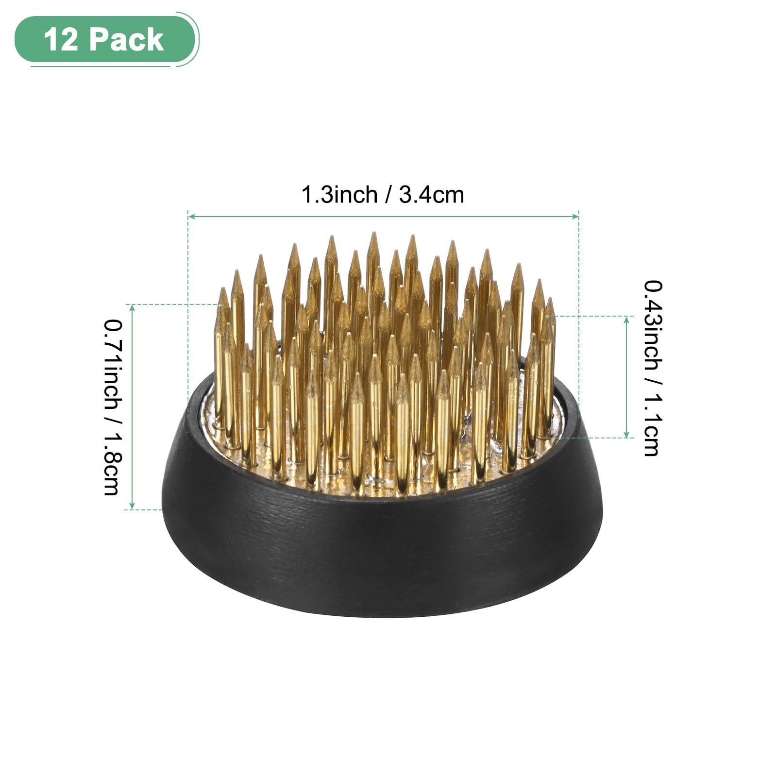 M METERXITY 12-Pcs Flower Frog 1.34" Round Copper Floral Arranger Pins Ikebana Holder W Rubber Base pour Flower Arrangements/Craft Plant/Home Decor, Floral Kenzan Fixed Tool [1.1cm Pins]