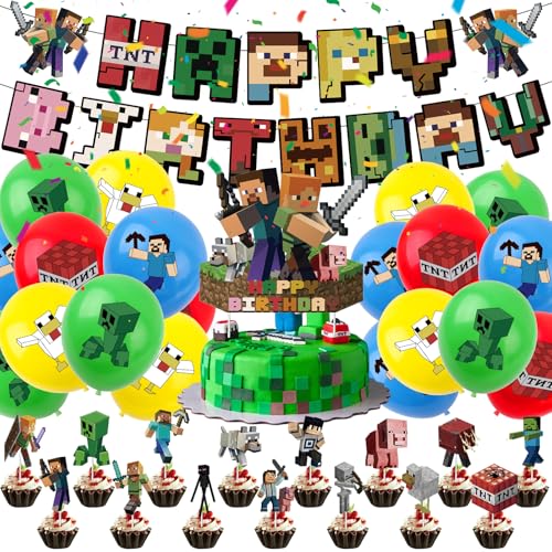 Decoração de aniversário infantil, tema de jogo decoração de aniversário, decoração de festa de aniversário, decoração de festa de aniversário, de aniversário de Gamer para tema, festa (WDSJqiuset-2)
