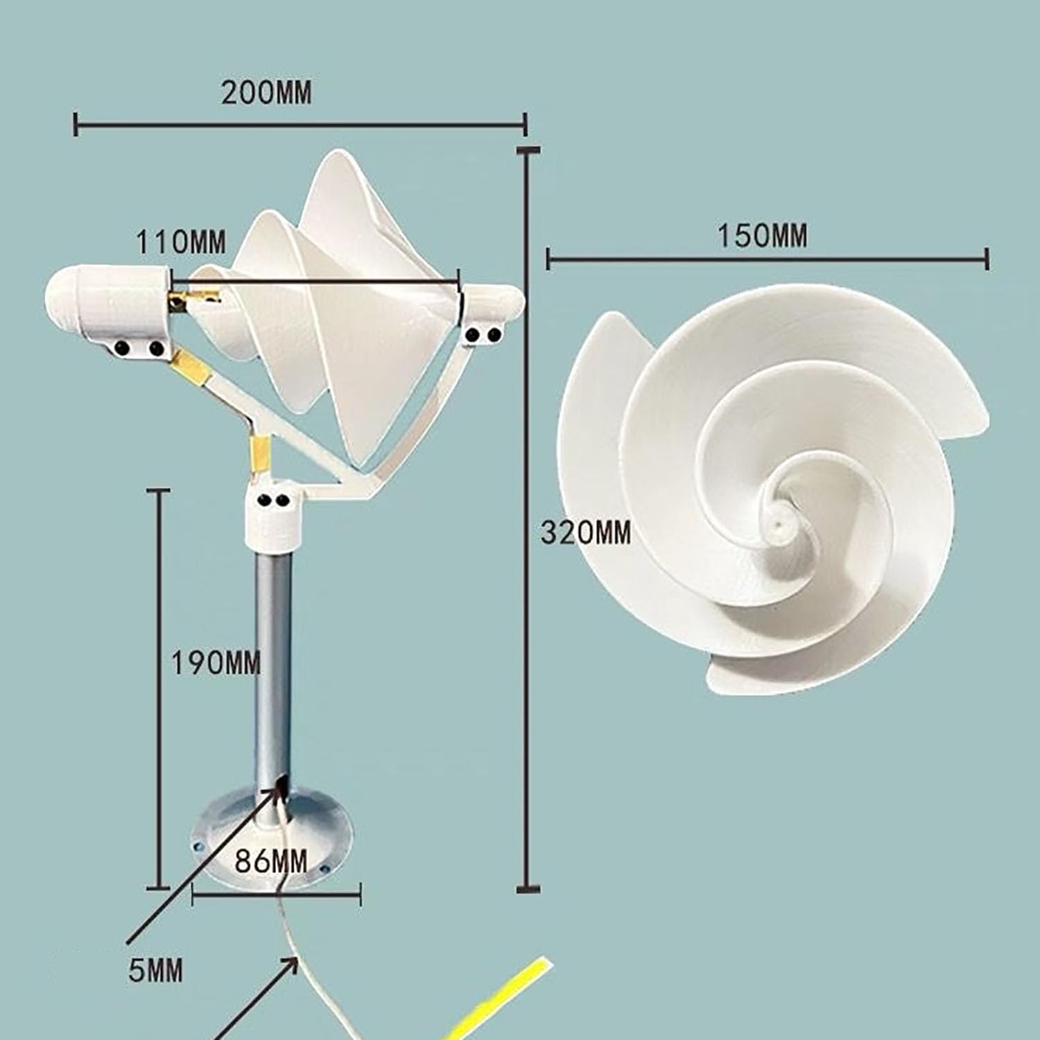 Modelo De Turbina Eólica DIY, Turbina Eólica Vertical De 12 V En Espiral con Base Antideslizante, Altura del Soporte De 190 Mm Y Potencia De Salida De 1-10 W, para Uso Marítimo, Doméstico