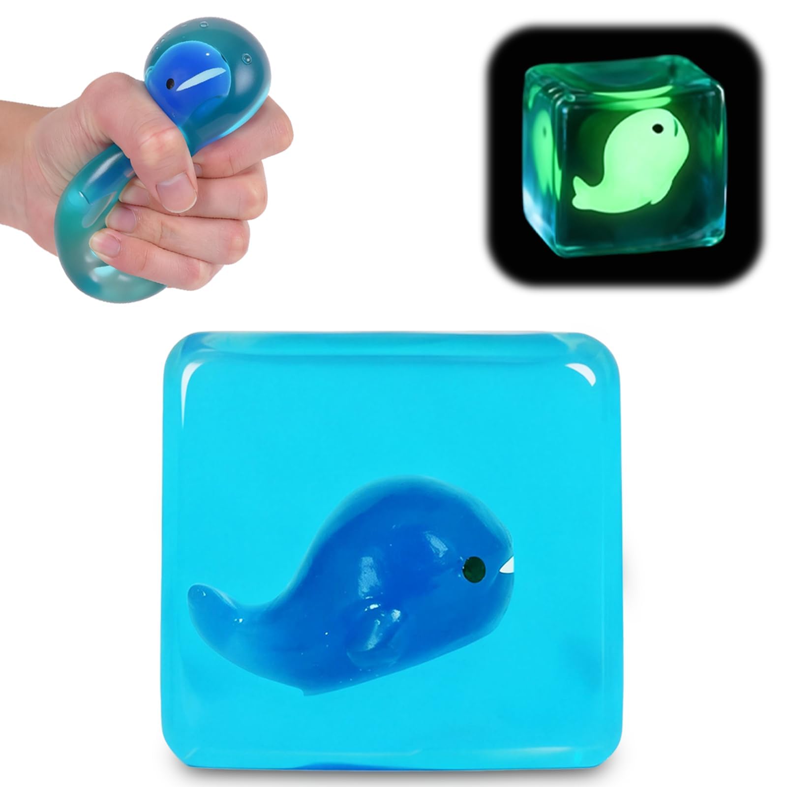 Glow in the Dark Ice Cube Squishy Fidget Toys – 5.5 cm Soft Stress Cube for Kids & Adults, Sensory & Stress Relief Toy, Gift Box Packaged （Wal)
