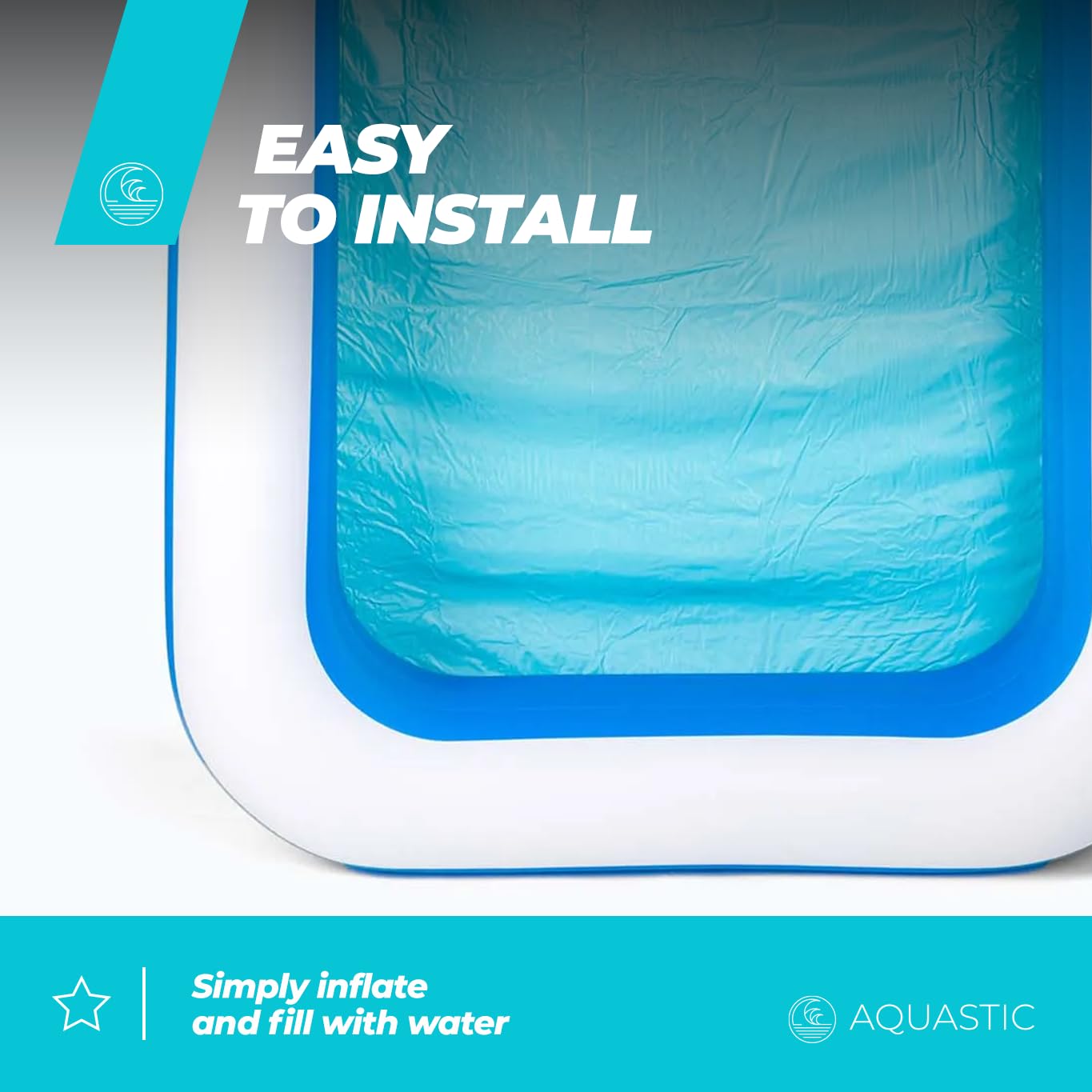 AQUASTIC Aufblasbarer Kinderpool 305 x 183 x 56 cm blau | Vinylmaterial, 1160 l Volumen und Reparaturflicken für saisonale Nutzung im Garten oder auf der Terrasse