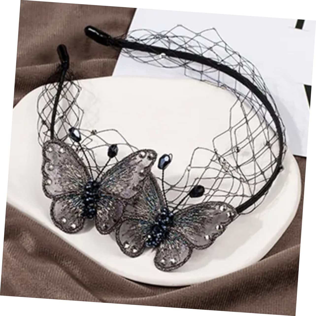 FRCOLOR 3 Piezas Diadema Con Bordada Chicas Diademas Para Cabello De Mujer Lazo Para El Pelo Con Diamantes De Imitación Diadema De Velo Tiara De Las Mujeres Pelo Lacio Venda Malla