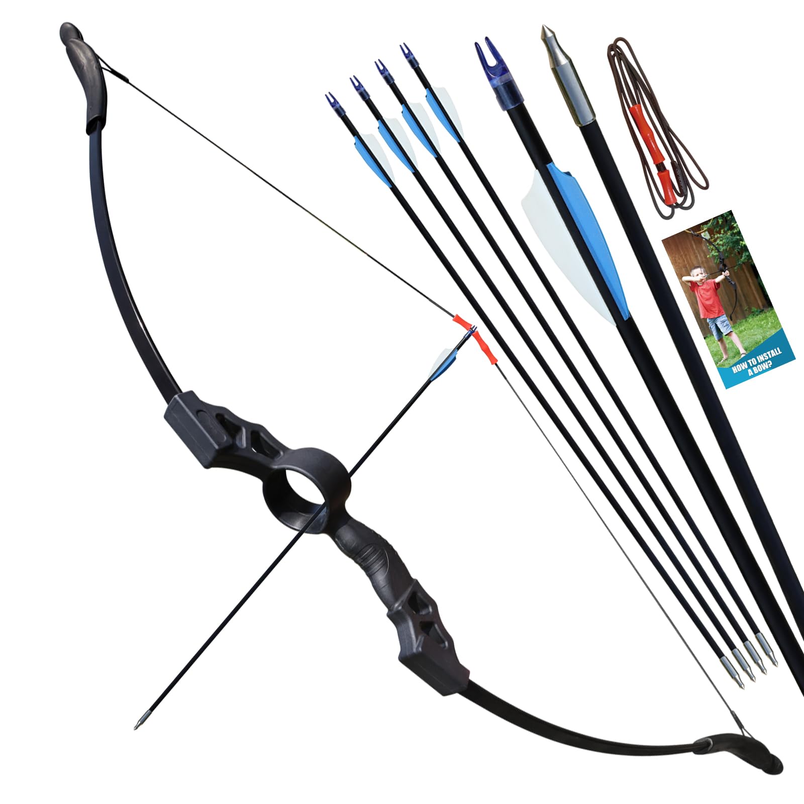 Bow and Arrow Set for Adults Beginners, Upgraded Round Double Arrow Rest, Soft Silicone Finger Guard, Archery Recurve Bow 18lbs with Practice Arrows Suitable for Outdoor Backyard Target (Black)