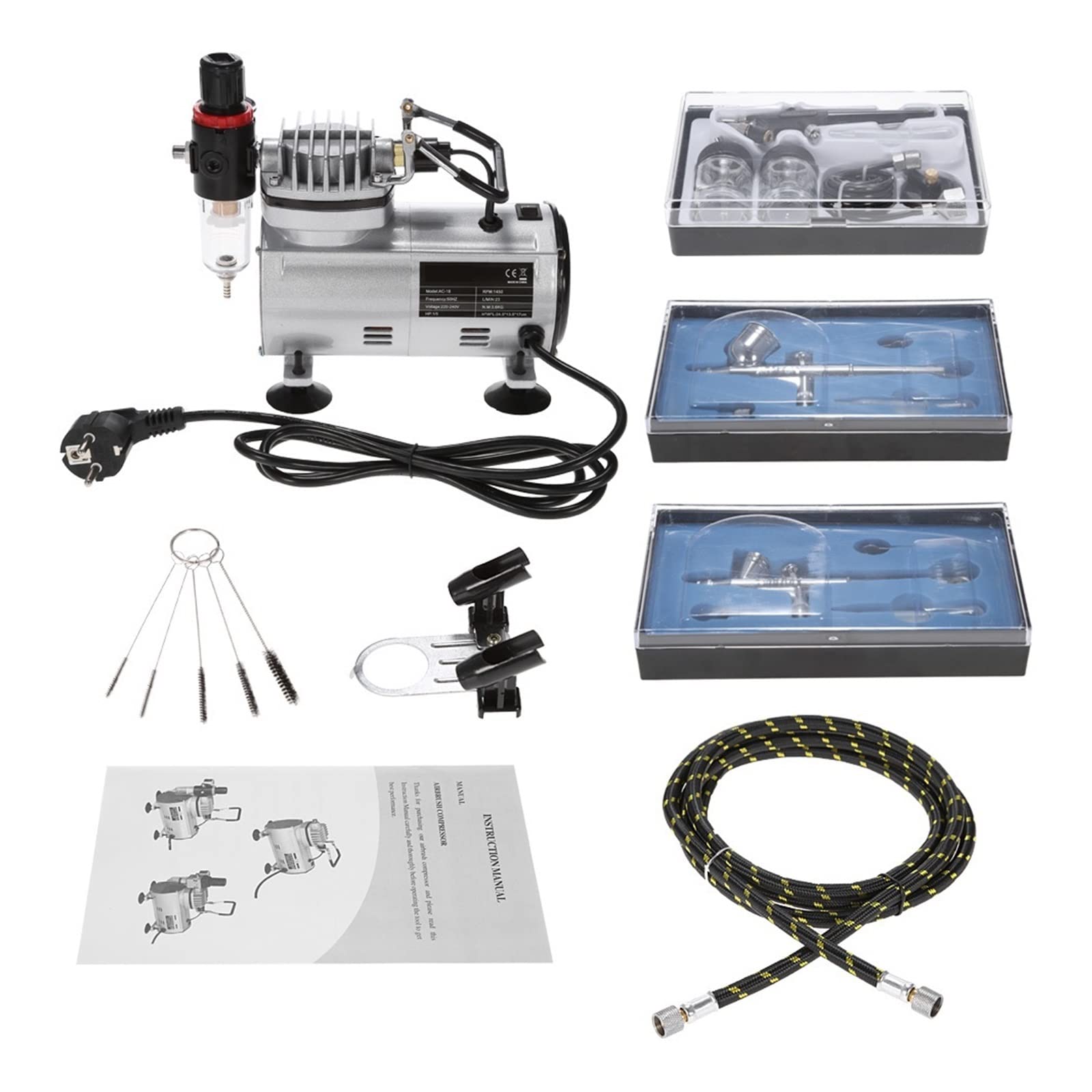 Professional Airbrush Air Compressor Kit Oil-Less Quiet High-Pressure Spraying Pump Tattoo Manicure Cake Spray Gun for Comfort Work