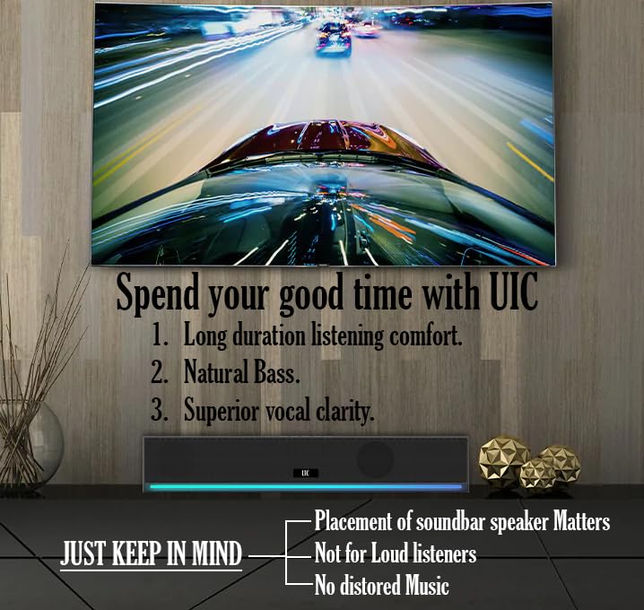 Image of UIC 30W Bluetooth Soundbar with 52mm Dual Drivers with Extreme Bass | RGB Lights | Bluetooth 5.3, Aux, Tf Card & USB Connectivity (Black) (UIC-SB-2203)