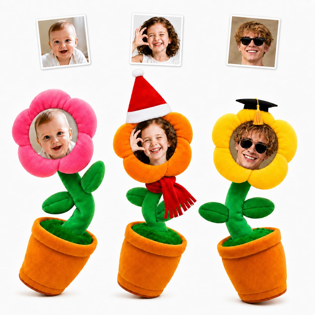 KKHH Personalized Talking Dancing Flower with Custom Photo, Rechargeable Bluetooth Singing Plush That Repeats Your Voice, Funny Interactive Novelty Gift for Friends, Family and Couples
