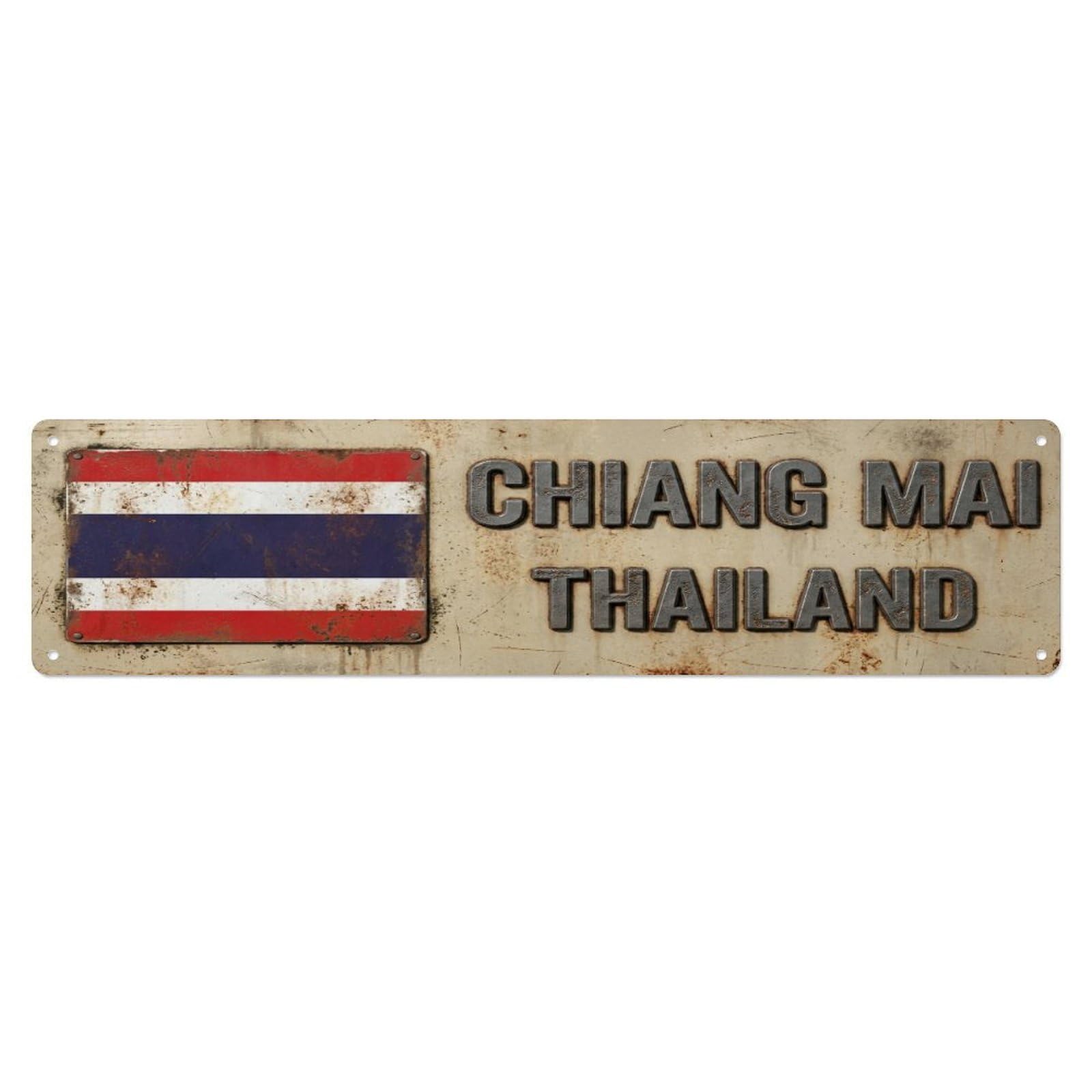 Okahys 4X16inch(10X40cm) Vintage Chiang Mai Thailand Flag Decor Rustic Travel Metal Tin Sign