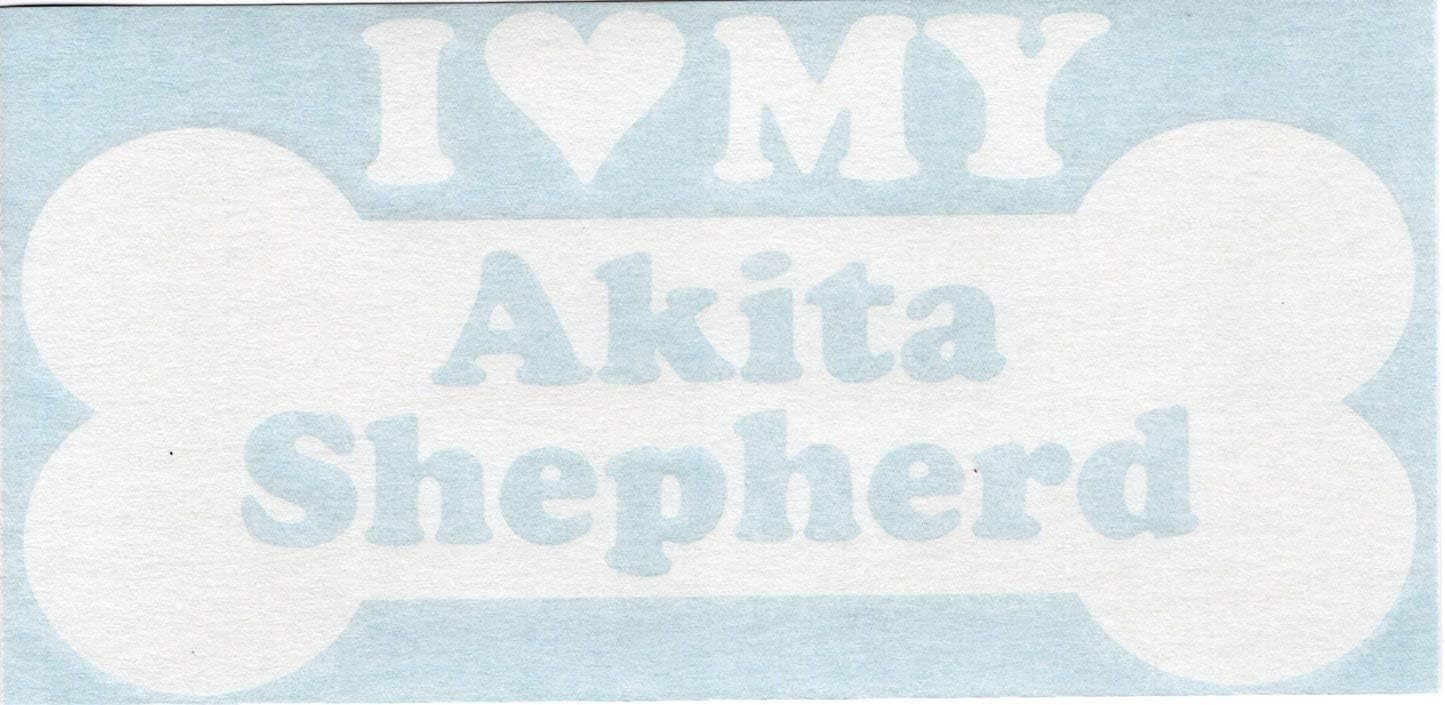I Heart Love My Akita Shepherd - Dog Bone Akita Inu German Mix Hybrid Cars Trucks Moped Helmet Hard Hat Surfboard Skateboard Auto Automotive Craft Laptop Vinyl Decal Store Window Wall Sticker 13024