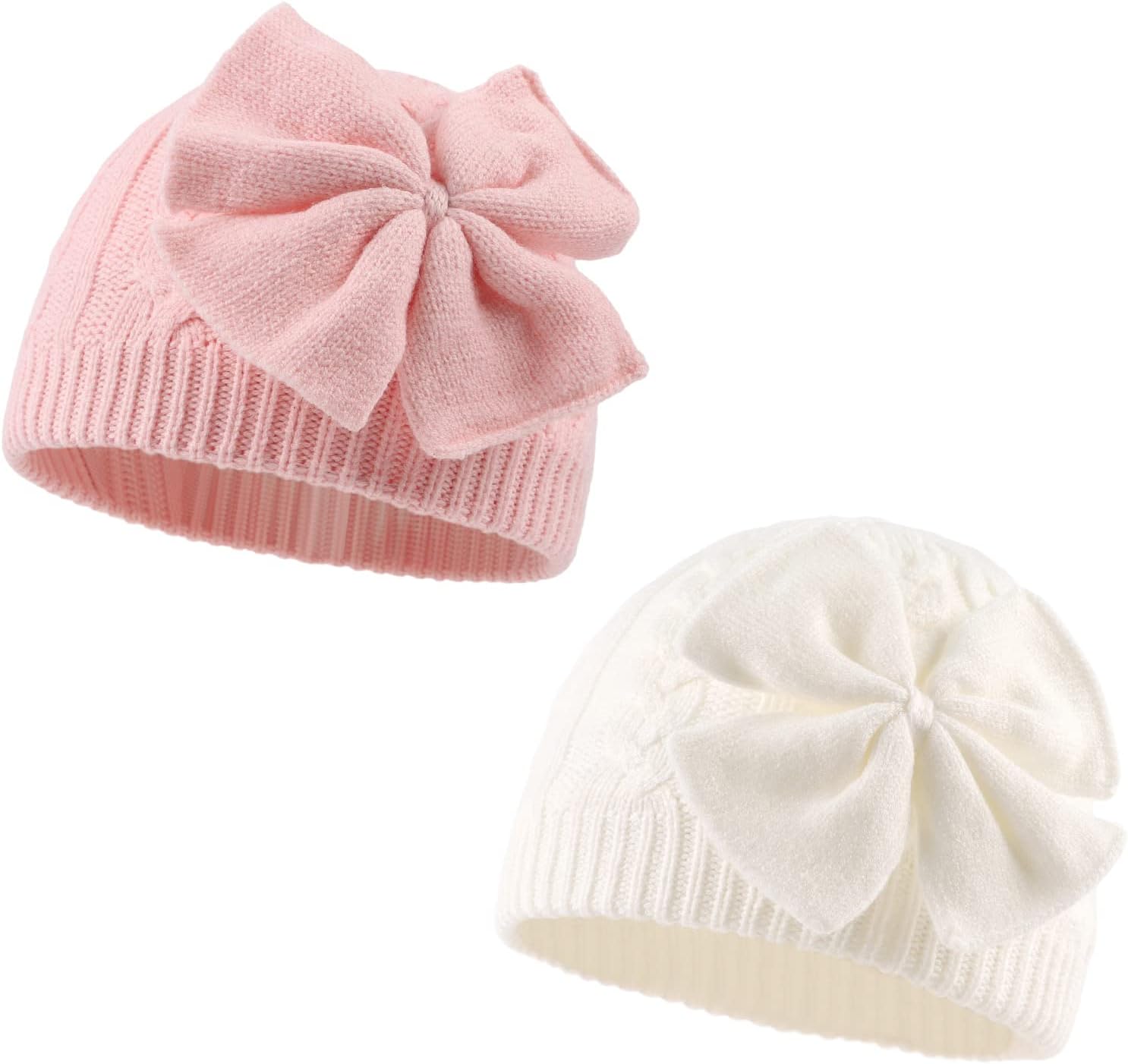 JANGANNSA Winter Warm Knitted Baby Hat for Girls Cotton Lined Infant Toddler Hat Autumn Cute Bow Classic Girls Beanie 0-6Y