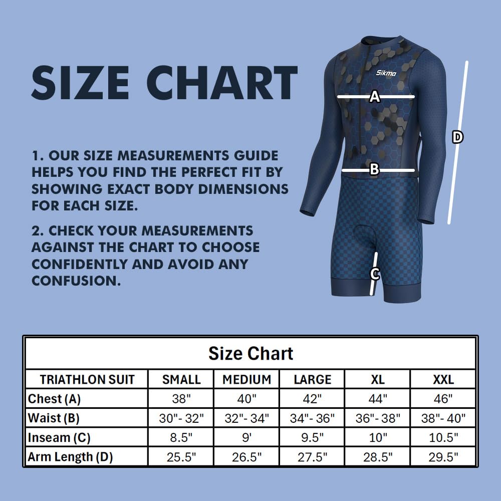 Sikma Traje de ciclismo para hombre, manga completa, acolchado de gel, aerodinámico, trisuit, triatlón sublimado