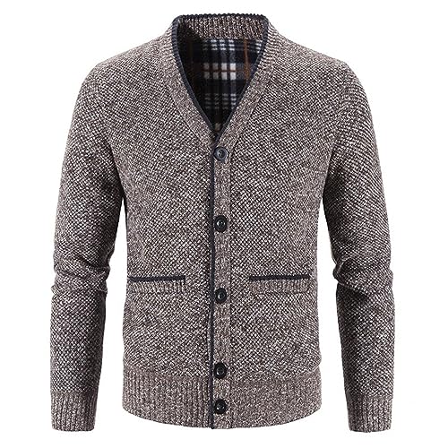Mens Lapel Casual Cardigan Sweaters Slim Knitted Sweaters Plus Slim Fit Button Up Fleece Cardigans with Ribbed Sleeves2