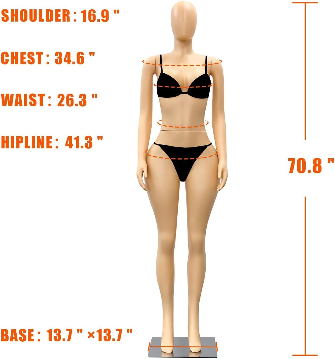 70.8" Full Body Female Mannequin, Lifelike Human Body Model, Brazilian Style Display Mannequin with Adjustable Arms - Removable Torso Stand - Metal Base for Sewing Fashion Showroom or Retail