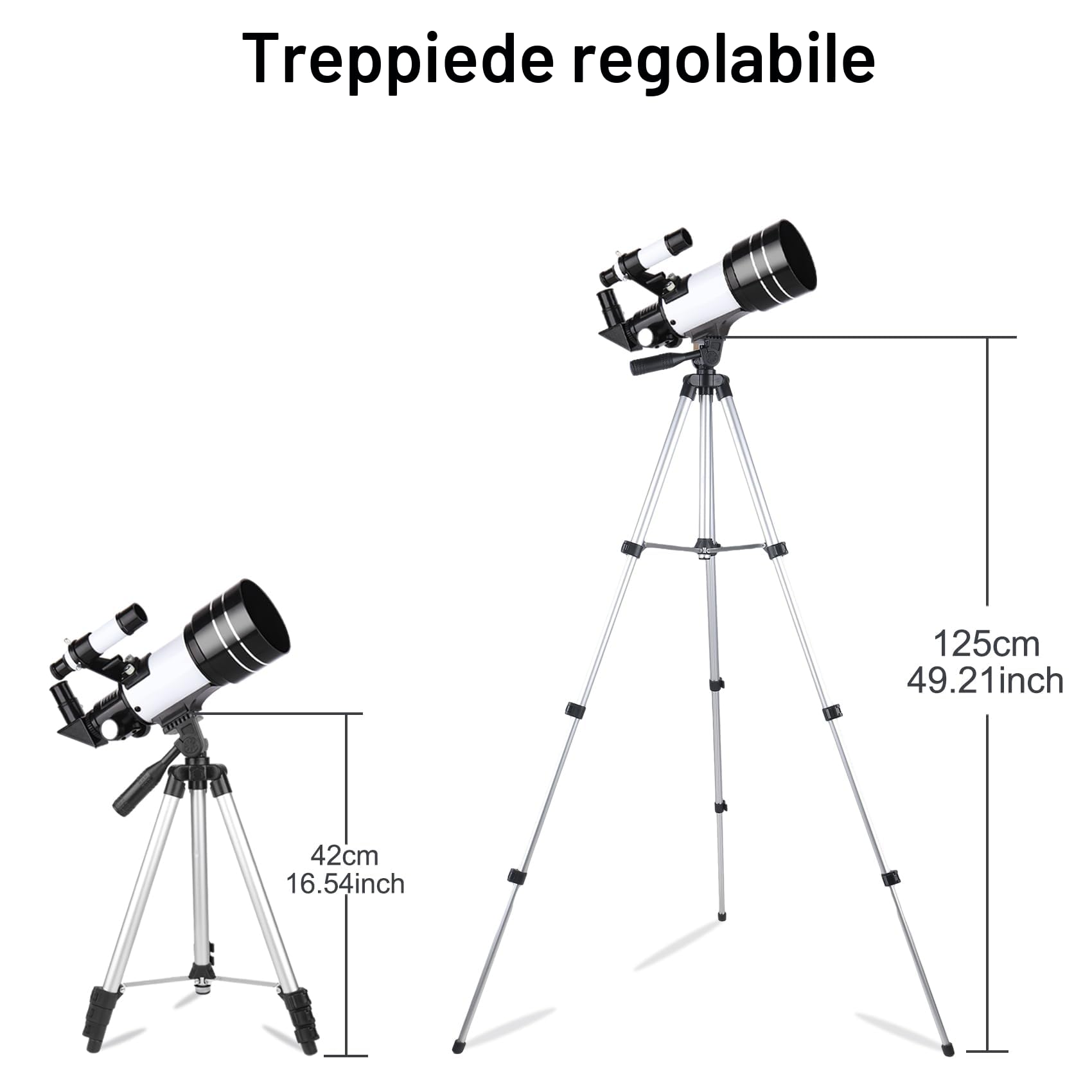 Telescopi per Adulti, Astronomia Telescopio Professionale 30070mm per Principianti con Cercatore 5 x 24 e Treppiede, Refrattori Telescopi per Bambini Adulti, per Luna Pianeta Guarda (Bianco)