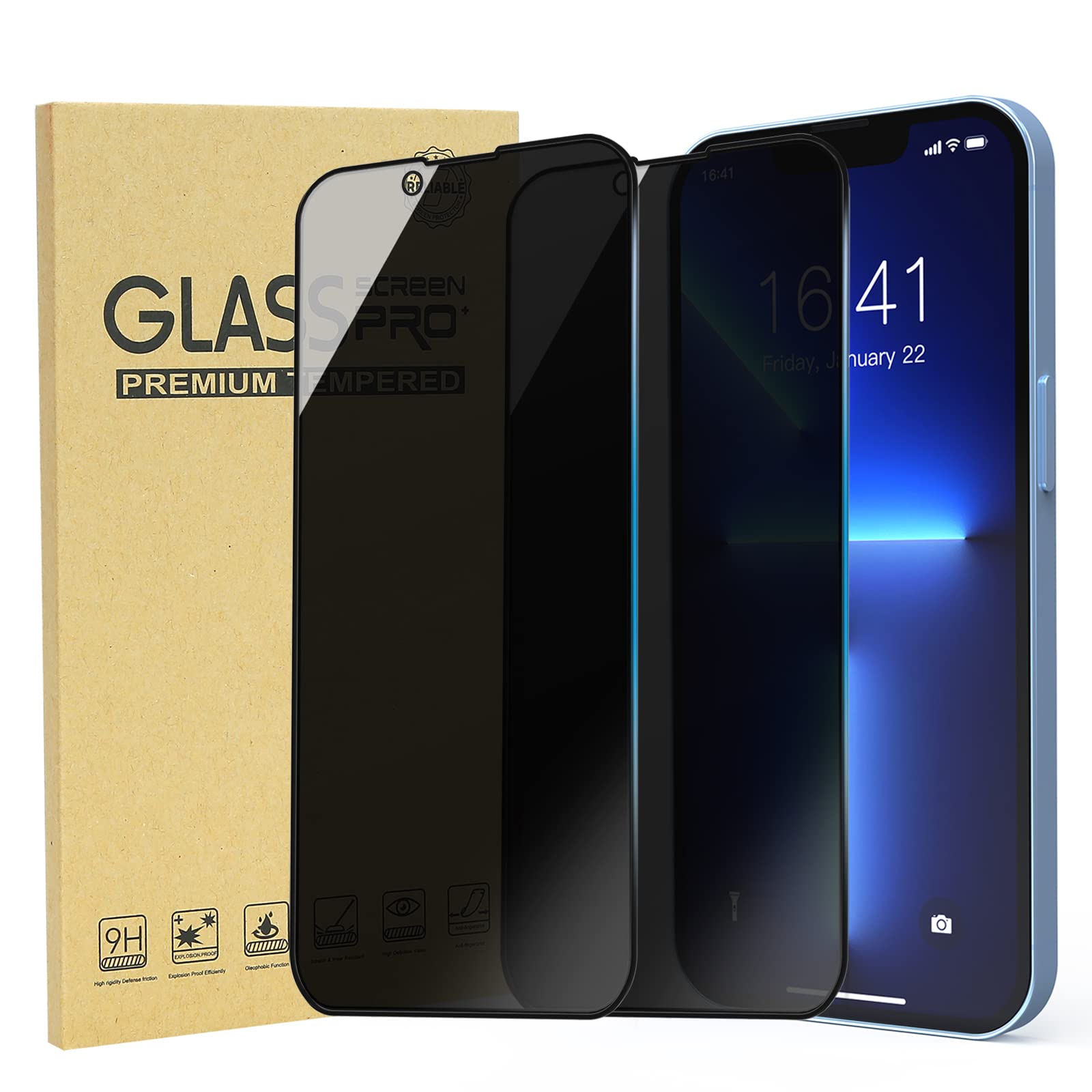 Privacy Screen Protector for iphone 13/ iphone 13 Pro(6.1 Inch) MITRIVFLE Anti Spy 9H Tempered Glass, Privacy Protection, Bubble Free, Anti-Fingerprint, Anti-Scratch, Easy to Install- 2 Pack