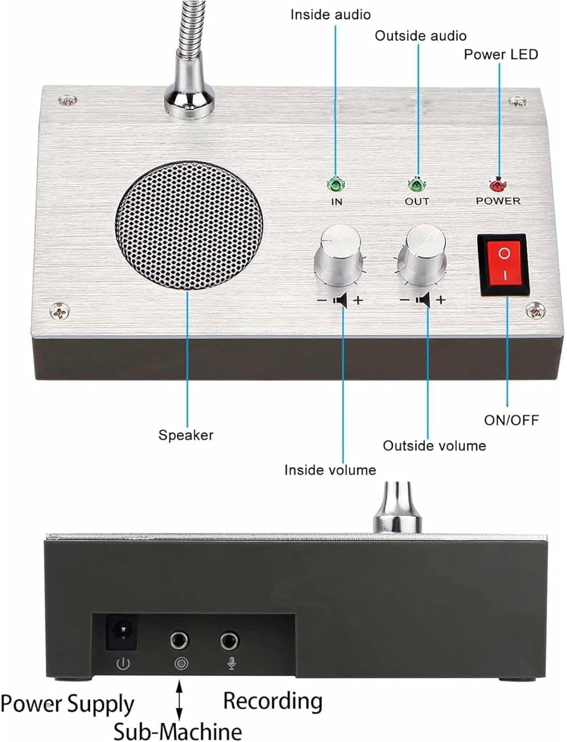 Dual-Way Counter Intercom, Window Counter Interphone Speaker for Hospital Bank, 360° All-Round Orientation, Volume Can Be Adjusted Individually, Anti-Interference, Noise-Free
