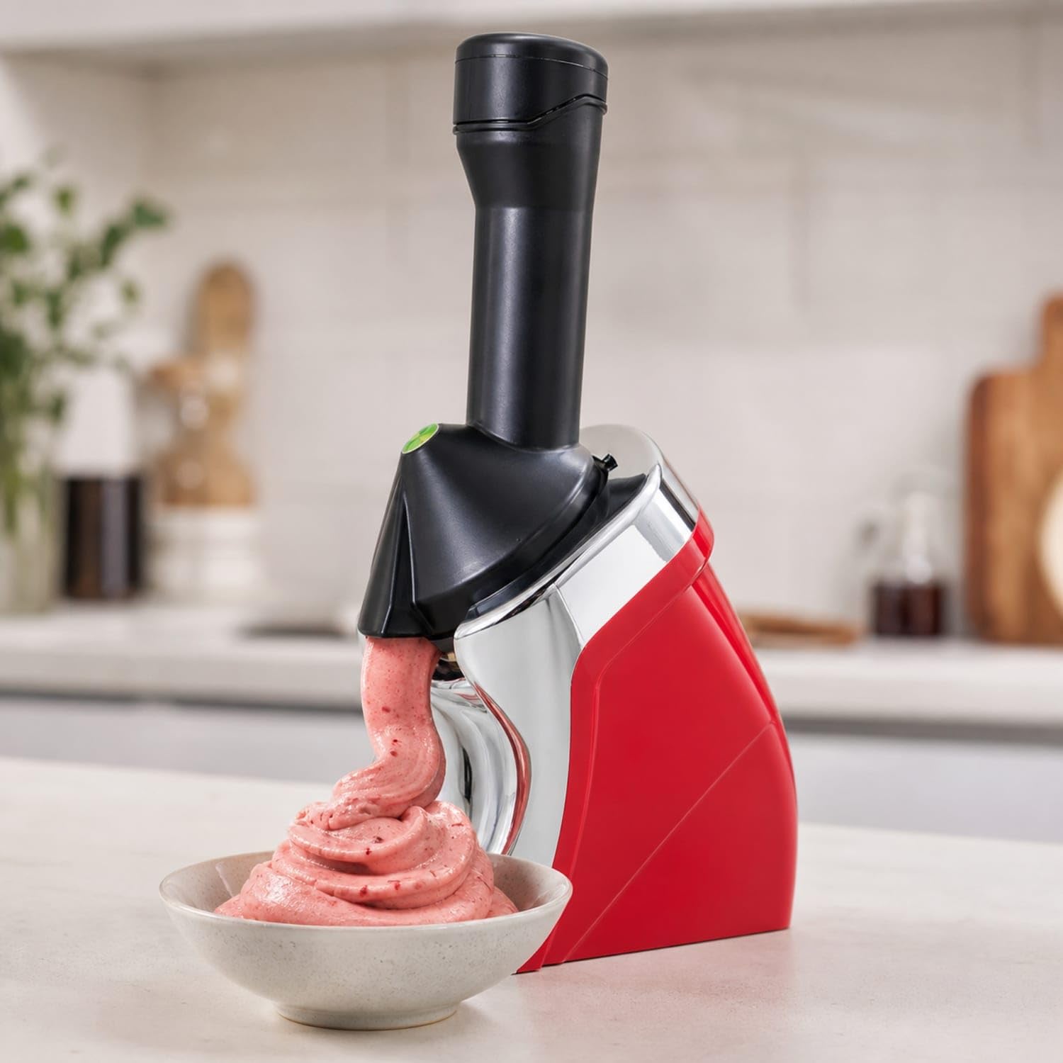 Homemade Fruit Ice Cream Maker Healthy Chilled Fruit Dessert Maker Electric Ice Cream Machine with Plunger Countertop for Families, Home Kitchen, Diy Desserts, Red, Us 110V-image-19
