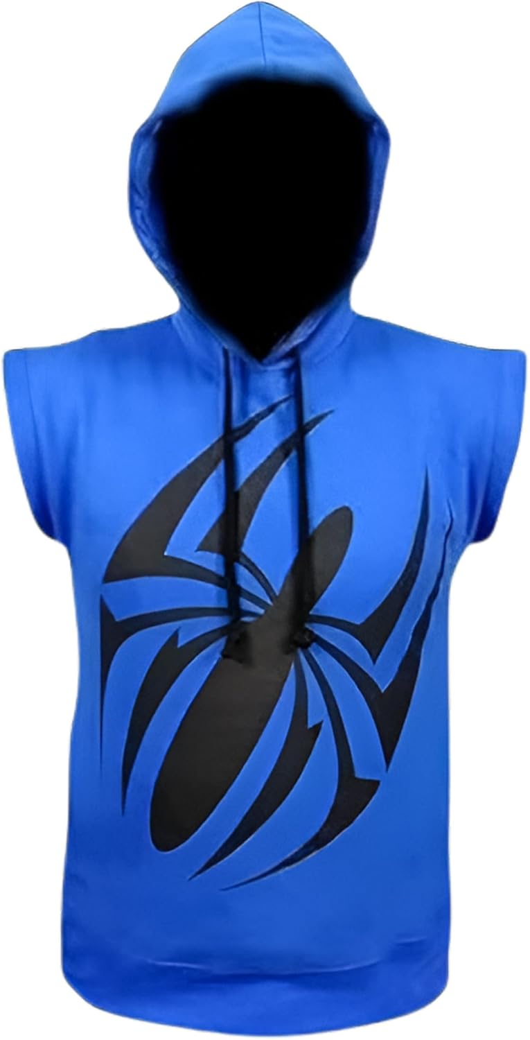Zulin Scarlet Spider Blue Sleeveless Fashion Hoodie | Men's Fashion Hoodies | Men's Fleece Pullover Hoodie |