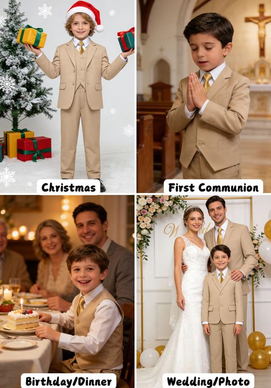 Image of Visaccy Boys Formal Suit Slim Fit Tuxedo Suits for Kids Ring Bearer Outfit