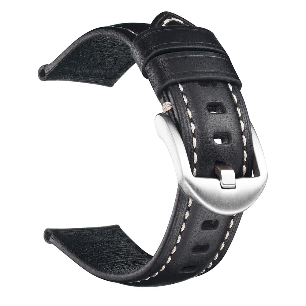 AKOUFAL Vintage Cowhide Watch Strap 20mm 22mm Oilwax Leather Watchband Smart Watch Accessories Bracelet Silver Buckle