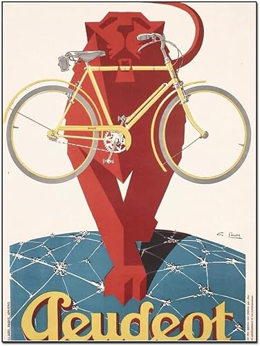 Póster vintage de los años 30 de Peugeot francesa de bicicleta de león, pintura en lienzo sobre pared, póster e impresiones artísticas de pared para
