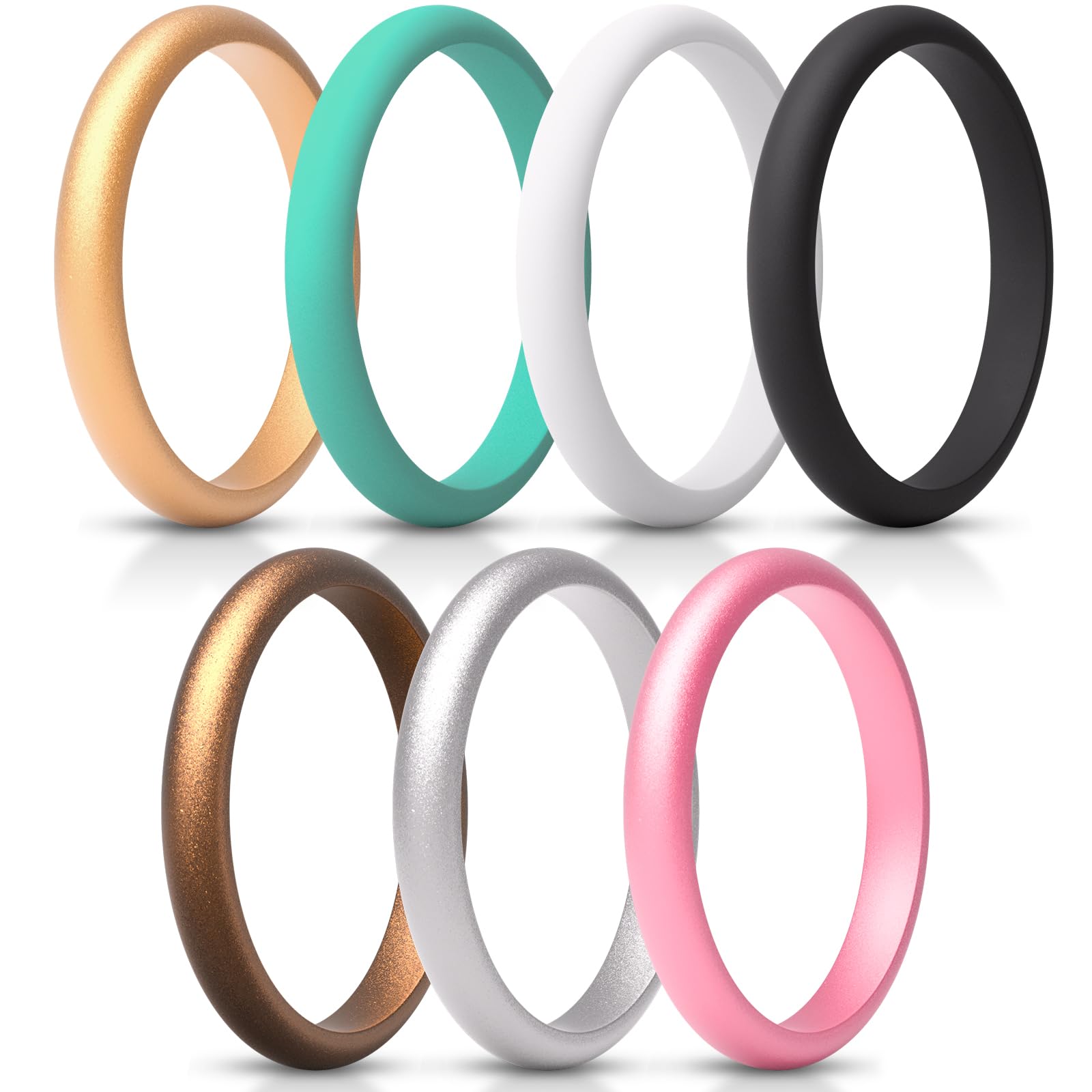 ThunderFit Women's Silicone Wedding Ring Sets, Thin and Stackable Rubber Wedding Bands, 2.6mm Wide, 2.1mm Thick, Variety Multipack 1/4/6/7/8/9