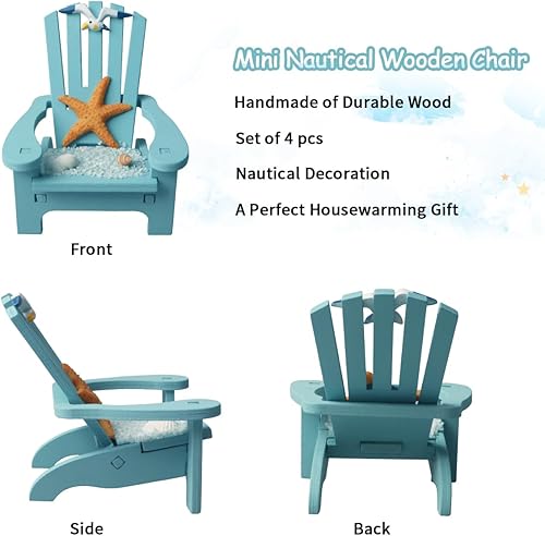 Miniatura 3 de Paquete de 4 mini sillas de madera hechas a mano, decoración de playa, decoración náutica para baño, dormitorio, decoración del hogar, artículo de