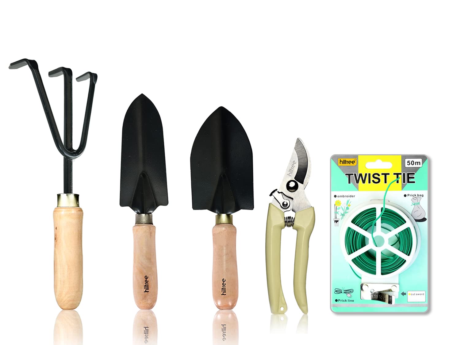 hiltree 5 Piece Gardening Tools Set –Carbon Steel Heavy Duty Hand rake , Hand Transplanter , Hand Trowel ,Stainless Steel Pruning Scissors and one Twist Tie .Garden Tool kit for Gardening. (B0B4K6DKV8) Amazon Price History, Amazon Price Tracker