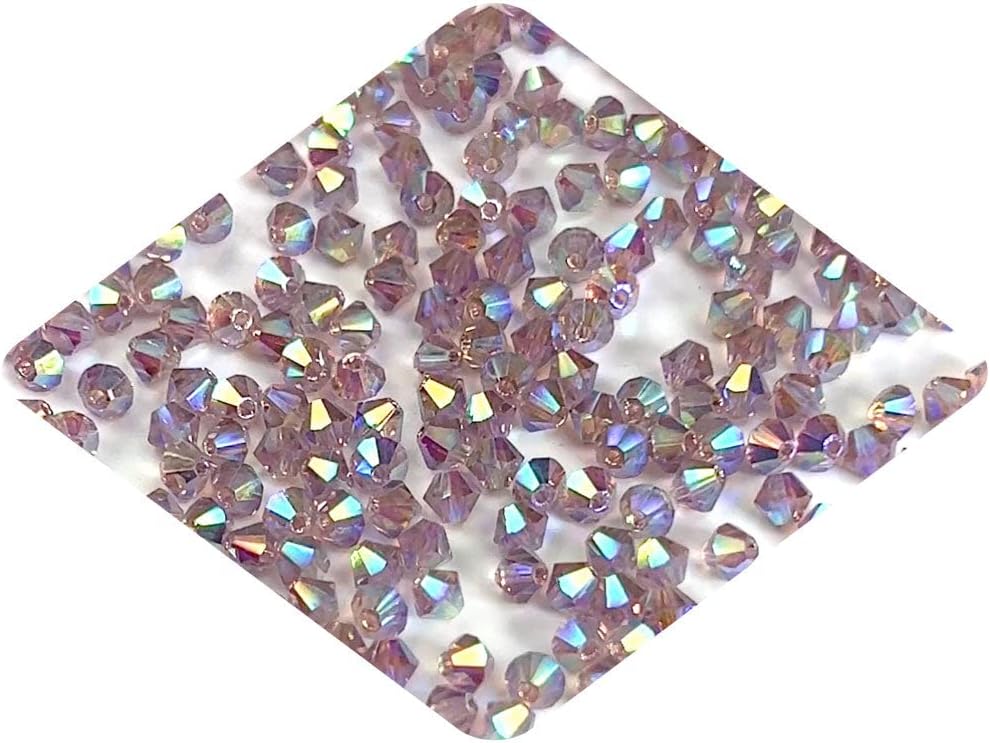 Light Amethyst Marvel-AB, Czech Glass Beads, Machine Cut Bicones (MC Rondell, Diamond Shape), Light Purple Crystals Coated with Rich Aurora Borealis, Size 3mm, 360pcs