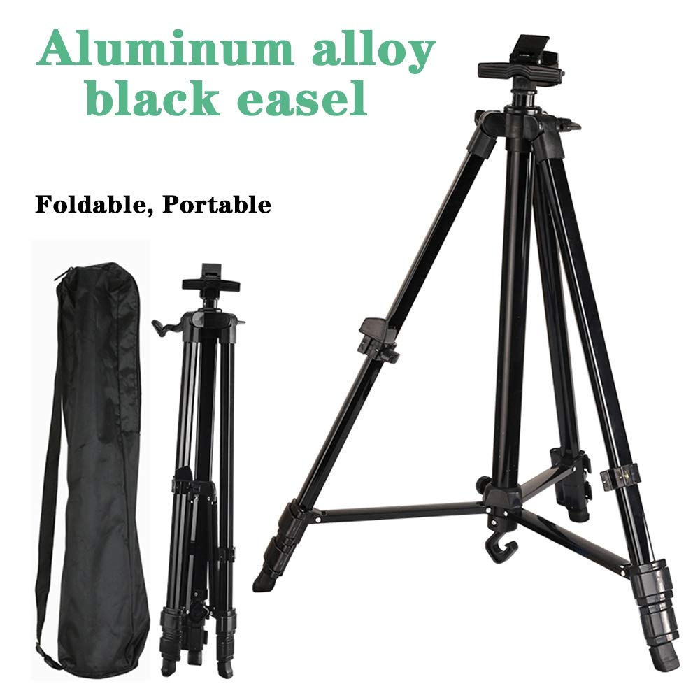 Caballete con caballete ajustable de 54 a 142 m, caballete de metal ligero para pintura (negro, caballete)