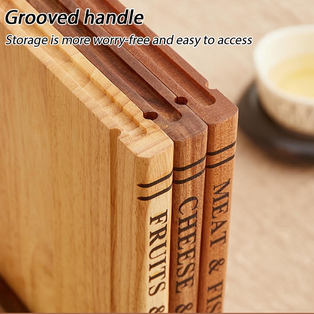 Buchschneidebretter Set, The Cutting Board Library, Book Shaped Design, Holz Schneidebretter & Holz Utensilien-Set, Dekorative Schneidebretter mit Ständer für Obst, Gemüse, Fleisch, Fisch, Brot