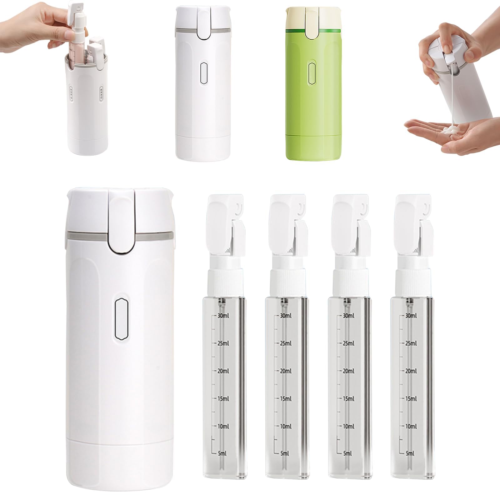 Flacon Voyage Rechargeable, Flacon Distributeur De Voyage 4 En 1, Contenant Voyage Anti-Fuite Portable, Kit Voyage Produit Toilette Pour Shampoing,Lotion, AprèS-Shampoing,Avec éChelle Et éTiquette (A)