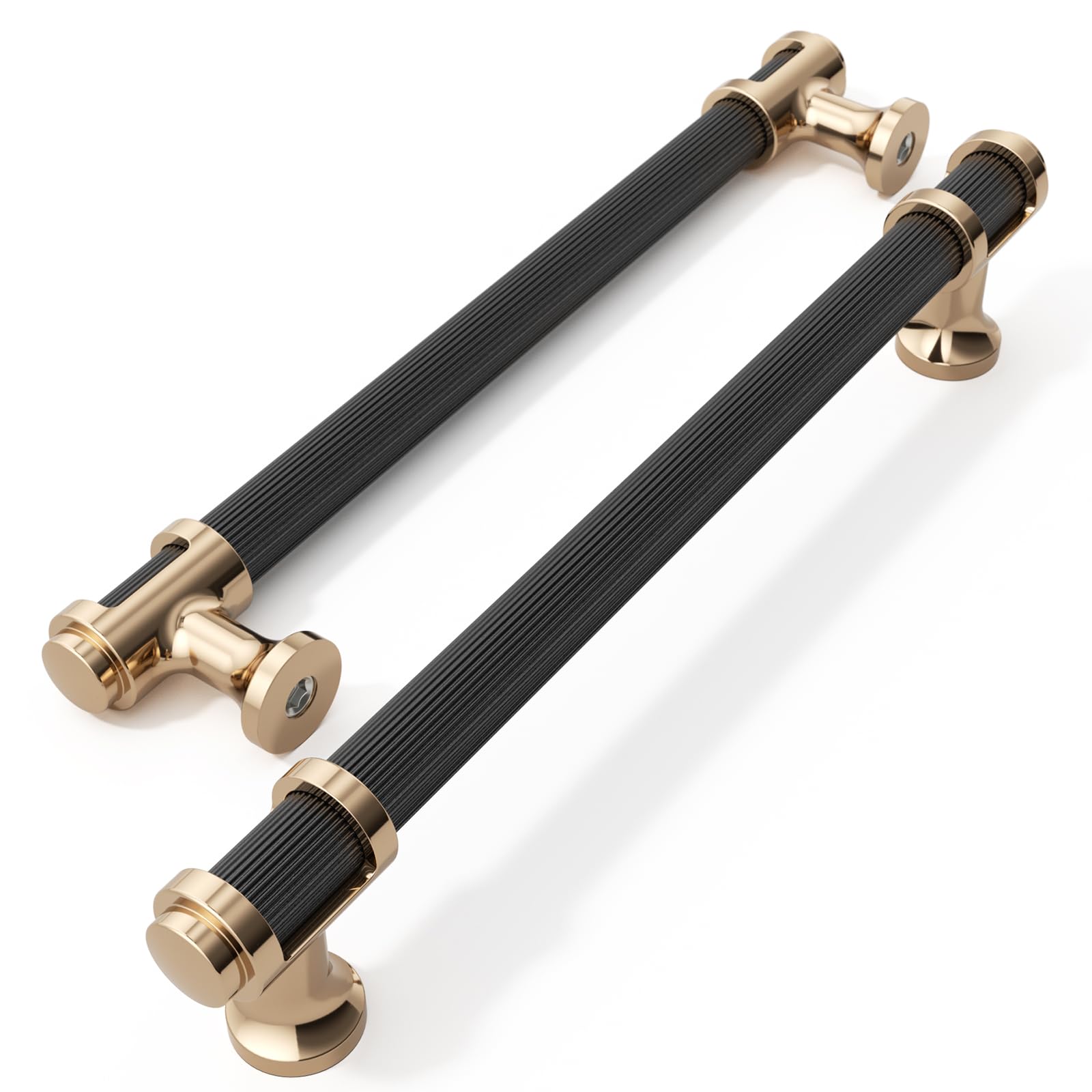 FURNIWARE 10 Pack Matt Black and Champagne Bronze Cupboard Handles, 160mm (6.3 Inch) Hole Center, Color-Blocked Cabinet Pulls with Lines Design, Pull Handles for Kitchen, Drawer Dresser, Wardrobe
