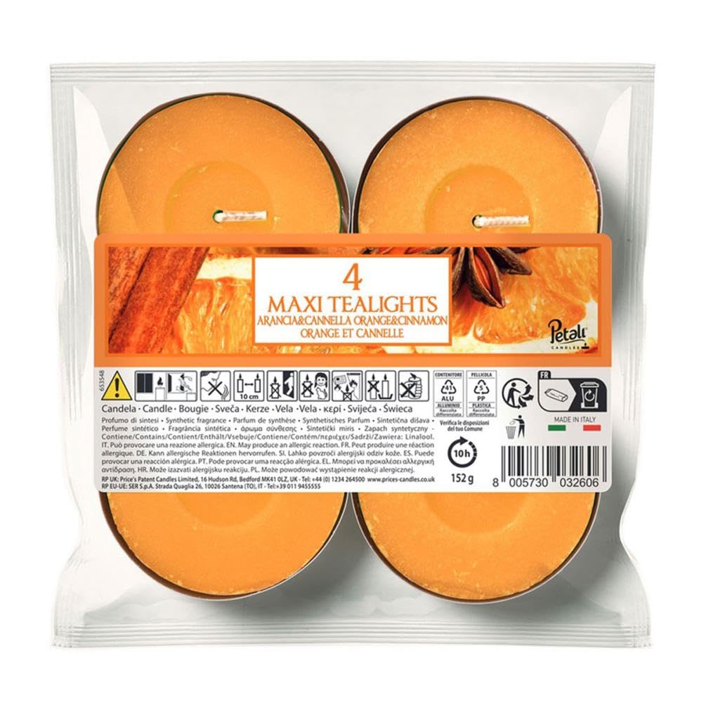 Price's Petali Orange & Cinnamon Maxi Tealights (Pack of 4)