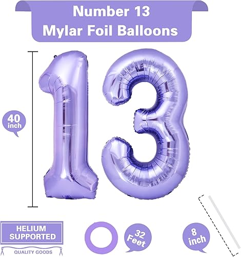 Miniatura 2 de Globo morado gigante de 40 pulgadas con el número 13, globos de aluminio de Mylar de helio para fiestas de cumpleaños, decoraciones de cumpleaños de