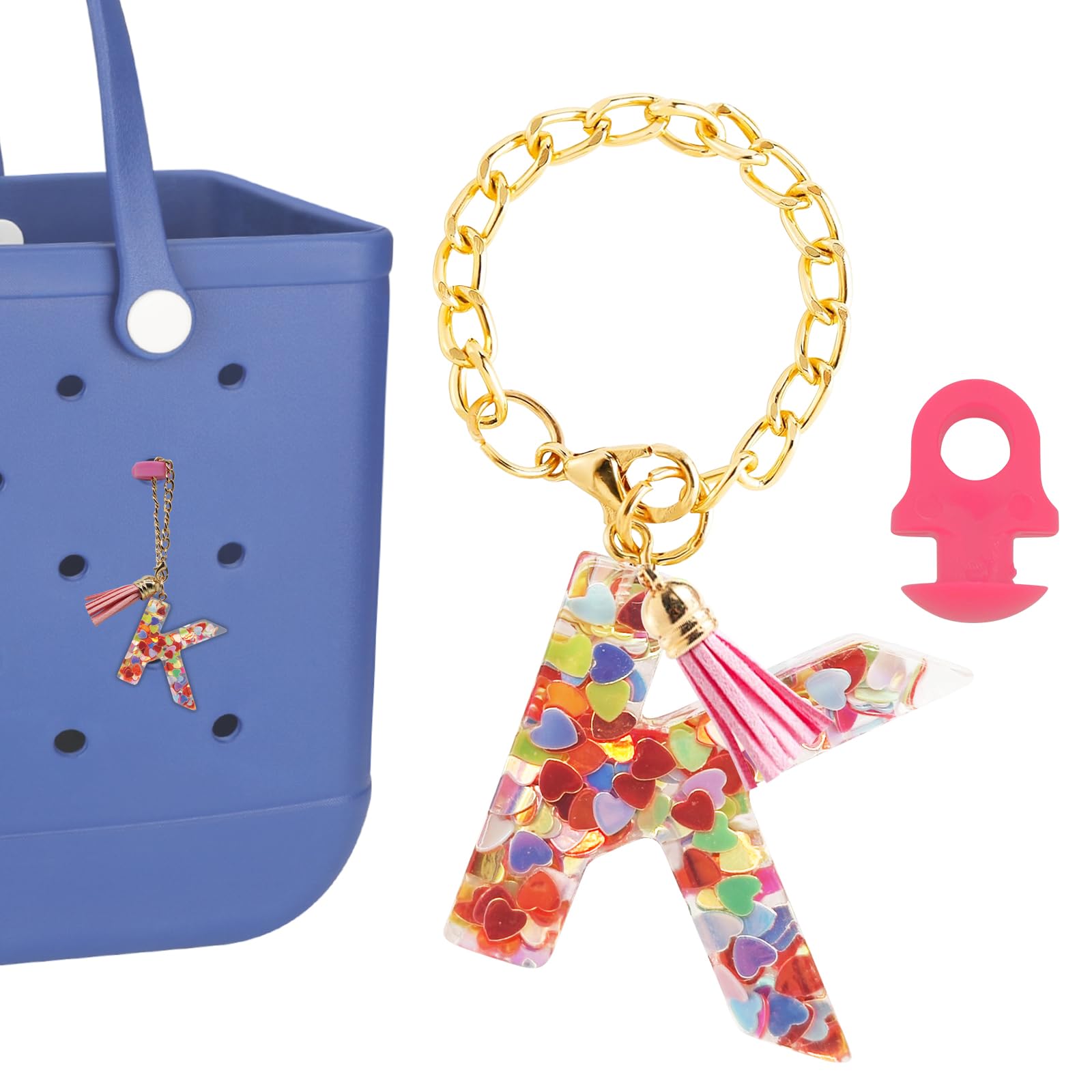 TOYORK Letter Chain Charms for Bogg Bag Decorative Resin Alphabet Chain with Pink Button Bogg Bag Accessories Charms Compatible with Bogg Bag,Charms