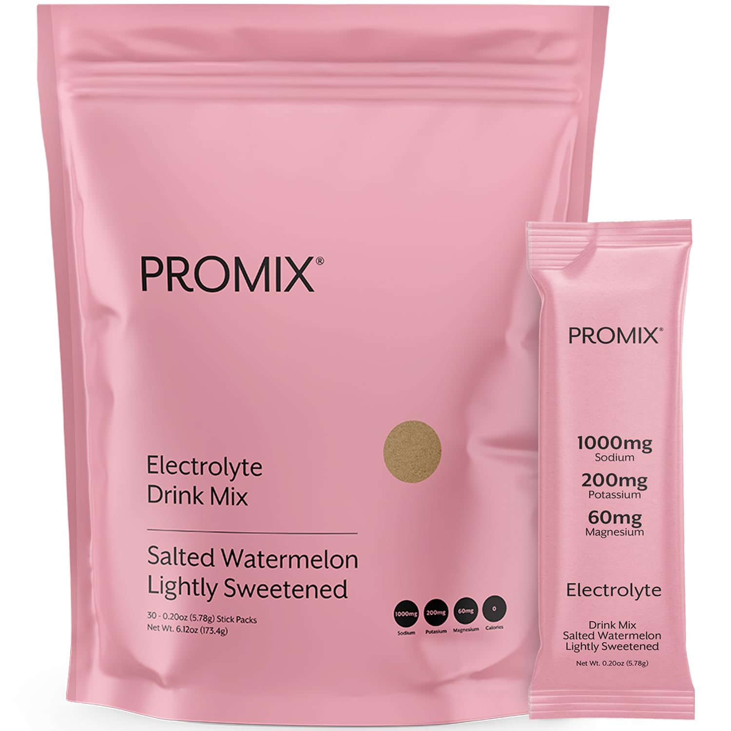 ProMix Nutrition Electrolytes Powder Hydration Packets - Himalayan Pink Salt, Magnesium, Potassium, Vitamin C - Salted Watermelon, Lightly Sweetened - 30 Servings (Pack of 30)