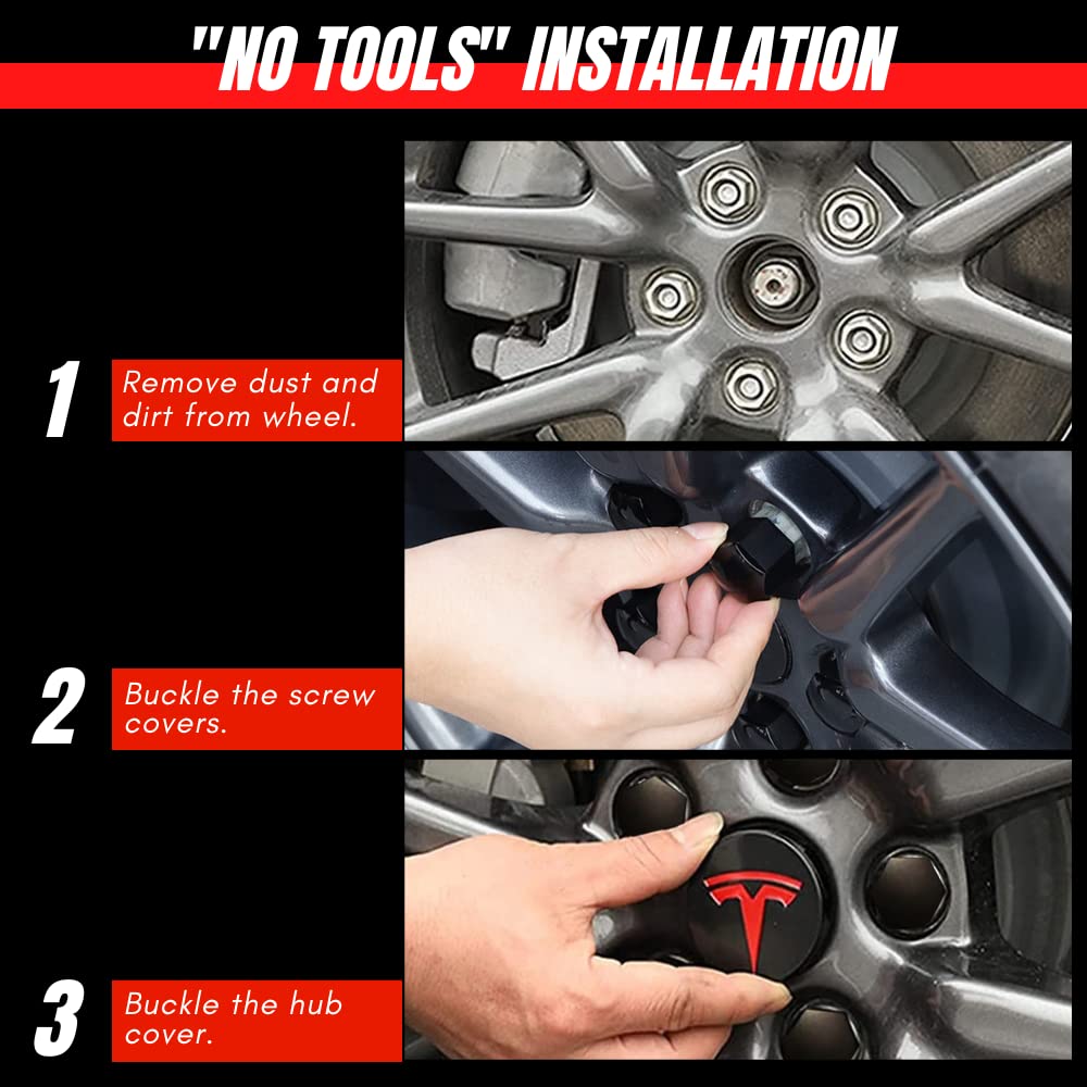Set Coprimozzo e Copridadi Ruota Magic Select, compatibile con TESLA Model 3 Car. Kit Coprimozzo e Tappi Dadi Ruota Cerchione. (4 coprimozzi + 20 pezzi di cappuccio dado ruota)