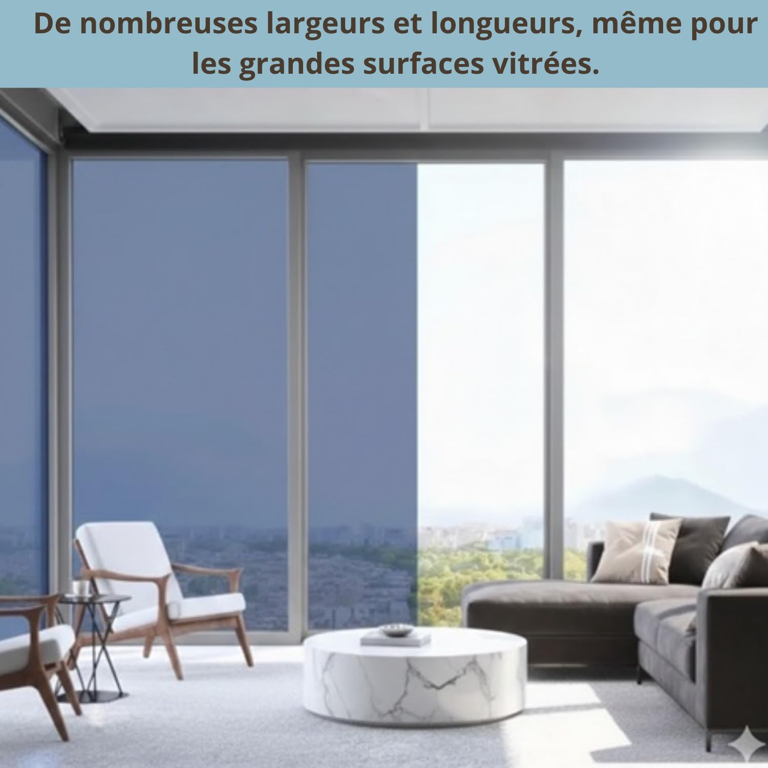 Film miroir pour vitres de confidentialité jour – (120 x 400 cm), anti-UV et contrôle de la chaleur, film occultant réfléchissant auto-adhésif professionnel fenêtres maison bureau, tenue forte sans