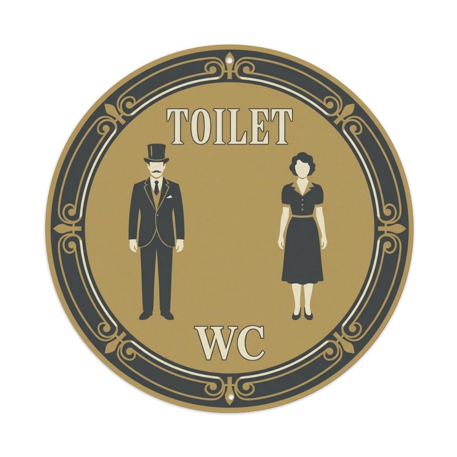 Olhnbad Style Gold Black Flat Deco Restroom Notice Toilet Wc Metal Tin Sign