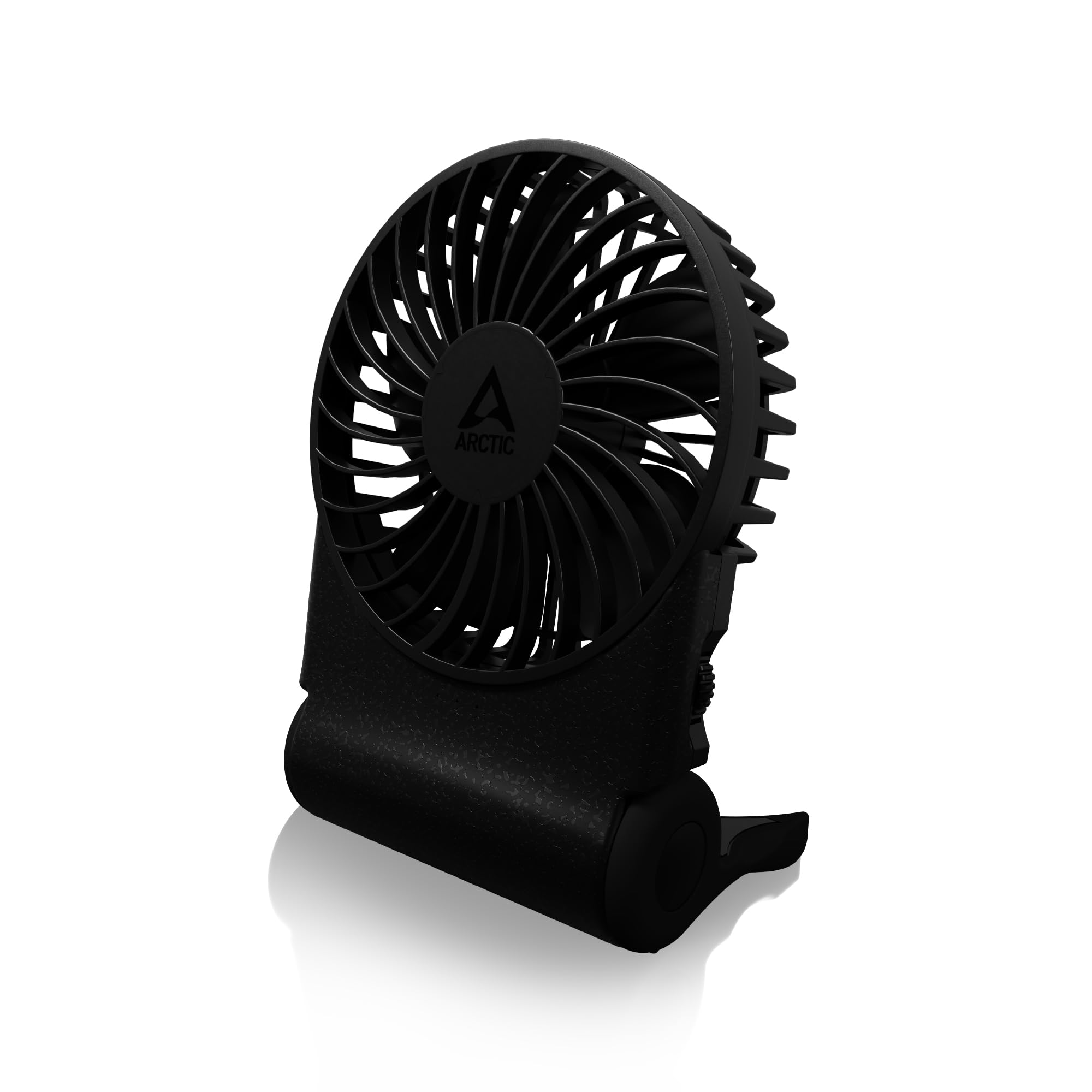 ARCTIC Summair 2Go (negro) – Ventilador de mano potente recargable con soporte, velocidad infinitamente variable, tiempo de funcionamiento 4-77h, conexión USB-C (incluye Cable USB-A, negro
