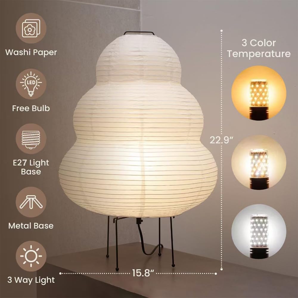 Mengjay Kreative Papier Tischlampe Stehlampe,Retro Reispapier Lampe Nachttischlampe,Tischleuchte Wohnzimmer Deko Lampe, E27 Schreibtischlampe Nachtlicht für Schlafzimmer(A)