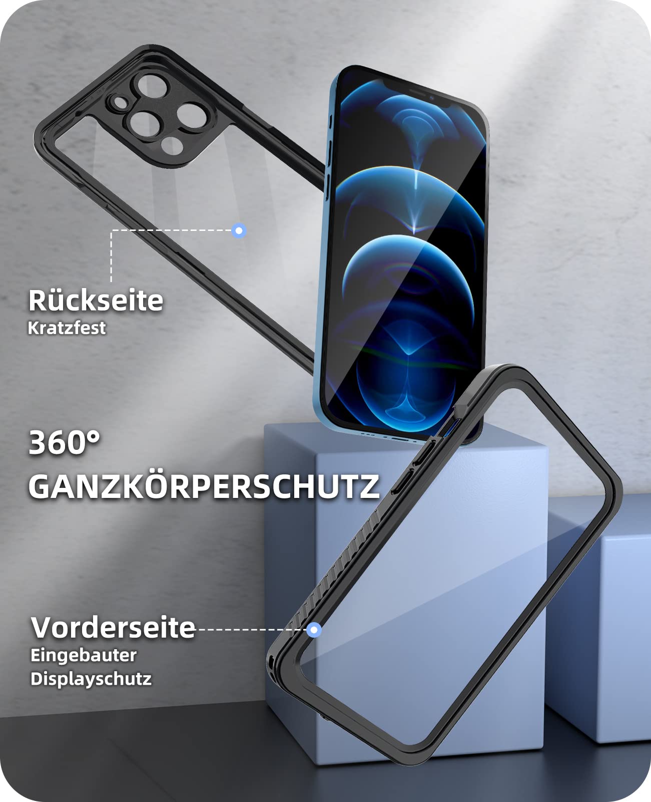 Beeasy Kompatibel mit iPhone 12 Pro Max Hülle Wasserdicht, Outdoor Militärschutz Stoßfeste Staubdicht Schutzhülle, 360 Grad Schutz mit Displayschutz iPhone 12 Pro Max Case (6,7''), Schwarz