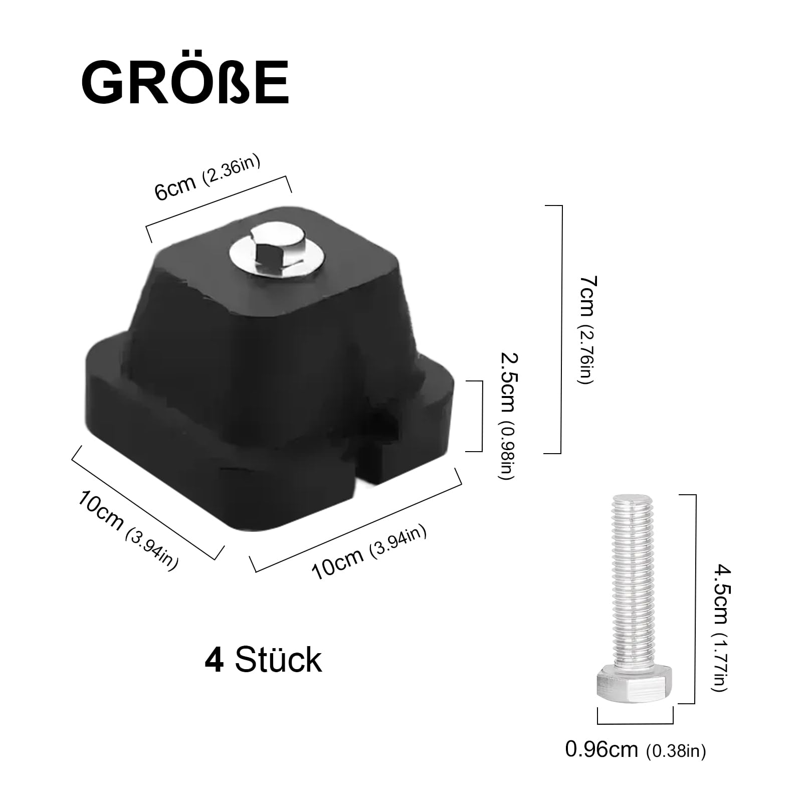 Supports d'amortissement en caoutchouc pour console de sol - Pieds anti-vibrations pour climatisation - 500 kg max (10 x 10 x 7 cm)