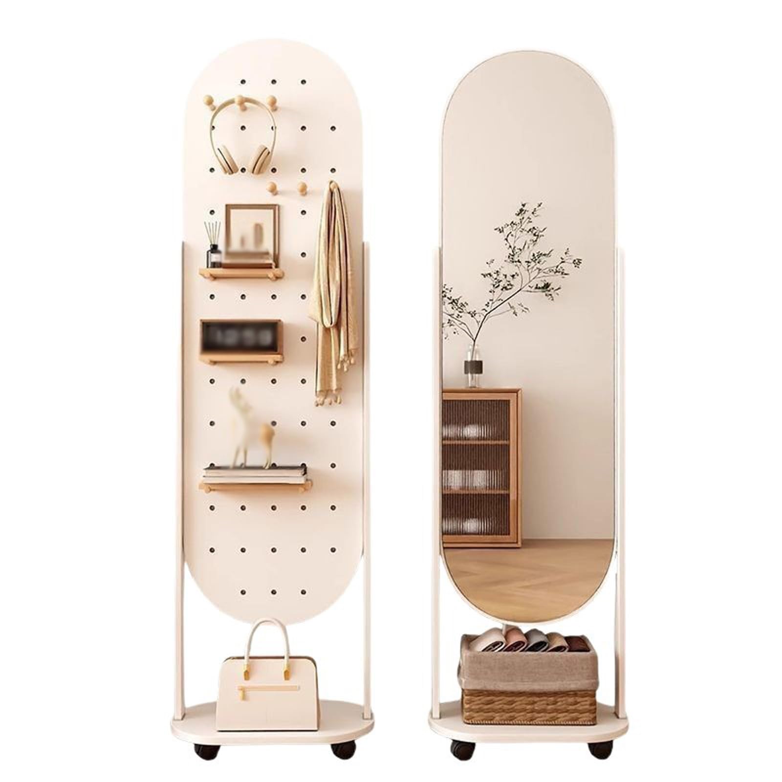 FGXHHS Mirror Vanity Oval Mirrors with Storage Shelf for Living Room Bedroom(White)