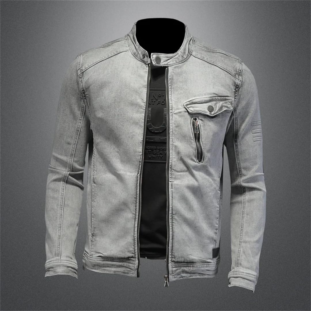 Mężczyźni Vintage Moto Biker Streetwear Denim Bomber Jacket Outwear Stojący Kołnierz Kurtki Dżinsowe Płaszcze