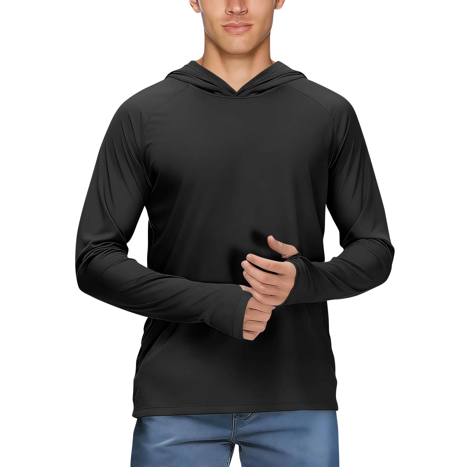 UPF 50+ Men's Hooded Shirts Uv Protection Mens Sun Protection Hoodie with Face Mask Long Sleeve Quick Dry T-Shirt Breathable No Mask Solid Cooling Hiking Surfing Black XXL