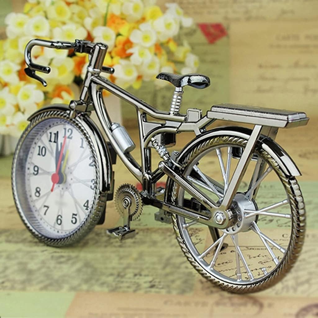 FMURY Home Decor Retro Bicycle Alarm Clock Numeral Bicycle Shape Alarm Clock Table Clock Cool Alarm Works of Art