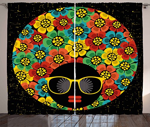 Ambesonne 70s Party Curtains, Abstract Woman Portrait Hair Style with...