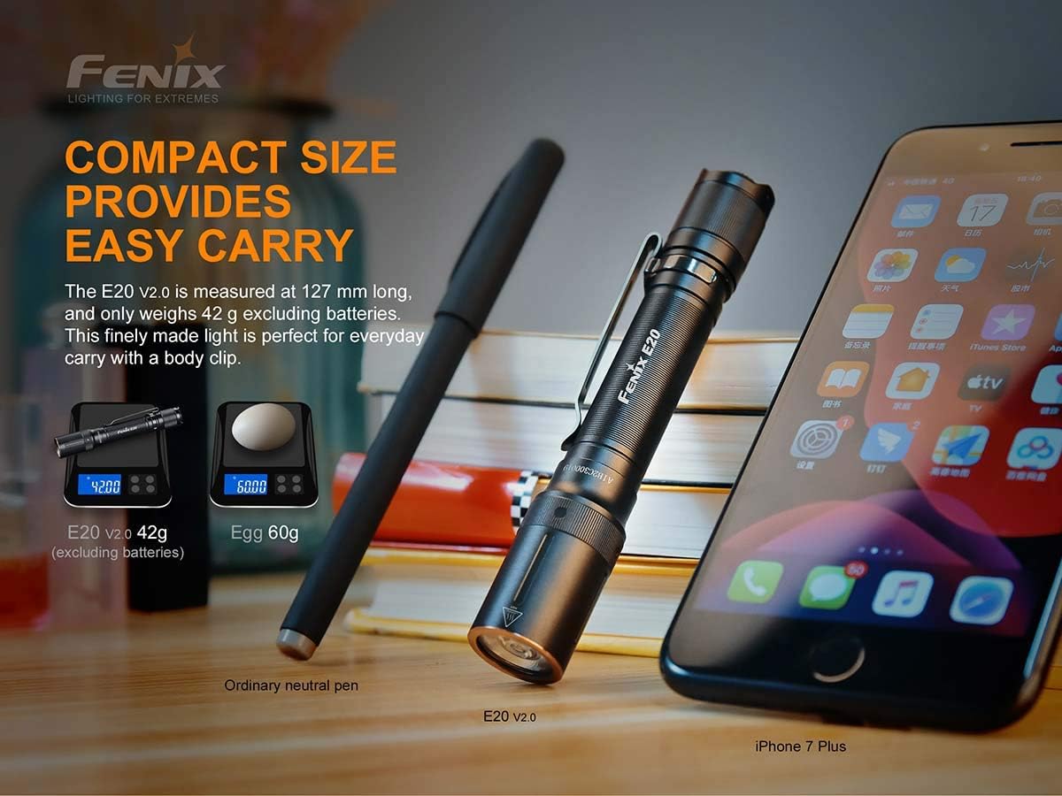 Fenix E20 V2.0 350 Lumens Flashlight with 4 Extra AA Batteries and a Lightjunction Battery Case