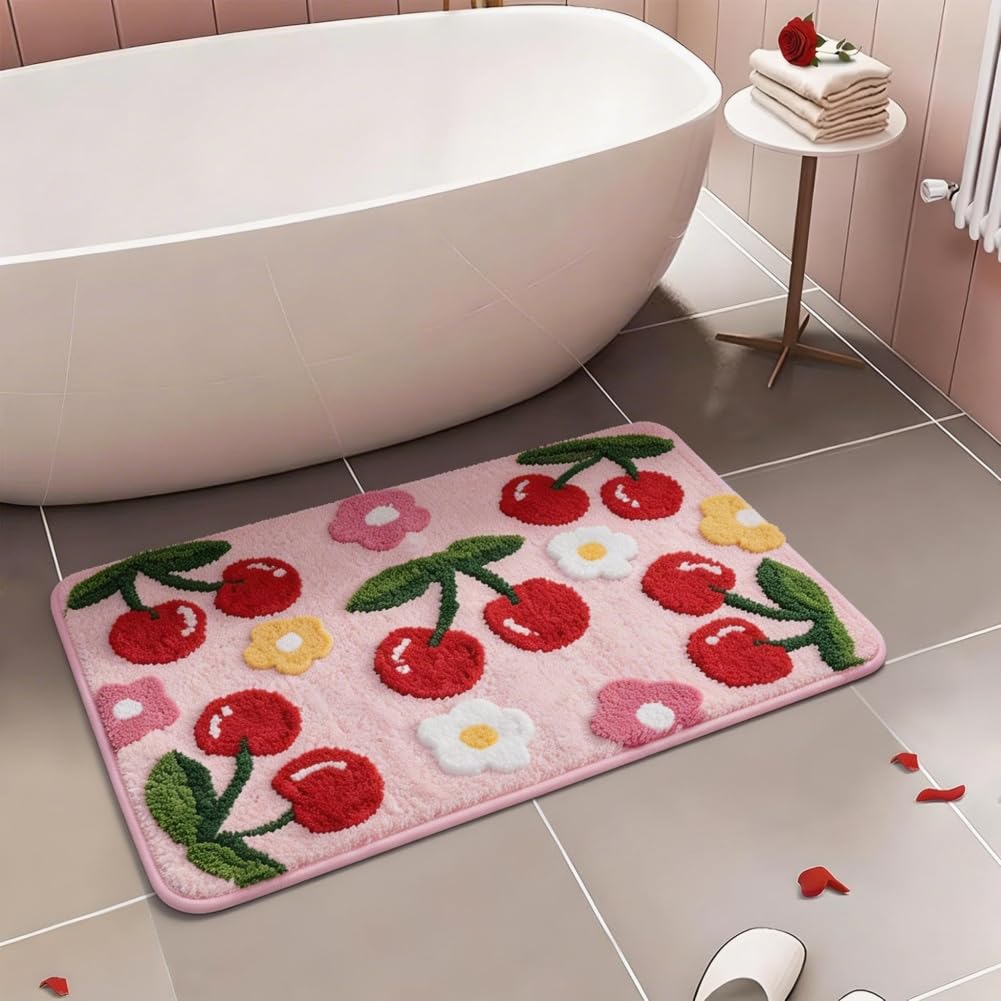 agctrler Rosa Badezimmerteppich Kirsche Badematte rutschfest